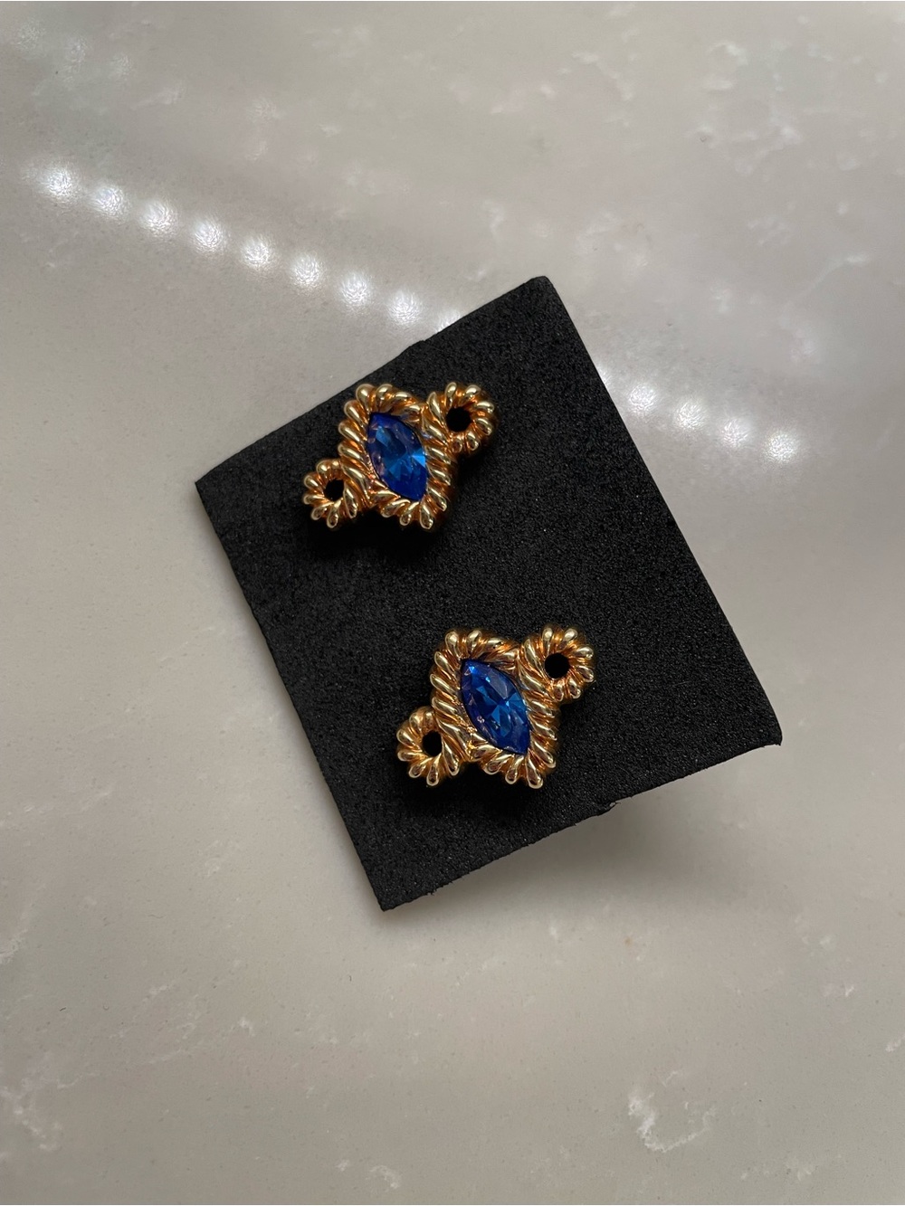 Swarovski Gold-Tone Rope-Frame Earrings with Deep Blue Marquise Crystals